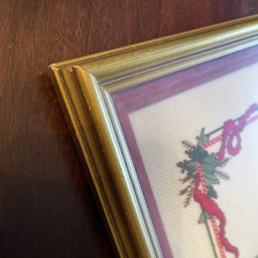 Completed Cross Stitch‎ Art Santa Claus Christmas Framed Victorian Old World